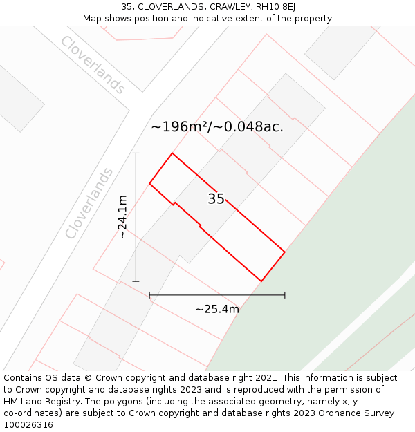 35, CLOVERLANDS, CRAWLEY, RH10 8EJ: Plot and title map
