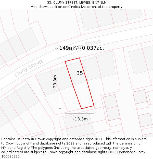 35, CLUNY STREET, LEWES, BN7 1LN: Plot and title map