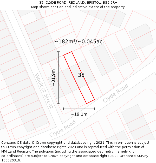 35, CLYDE ROAD, REDLAND, BRISTOL, BS6 6RH: Plot and title map