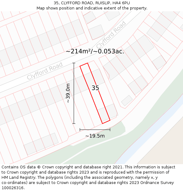 35, CLYFFORD ROAD, RUISLIP, HA4 6PU: Plot and title map