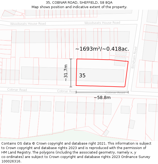 35, COBNAR ROAD, SHEFFIELD, S8 8QA: Plot and title map
