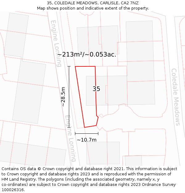 35, COLEDALE MEADOWS, CARLISLE, CA2 7NZ: Plot and title map
