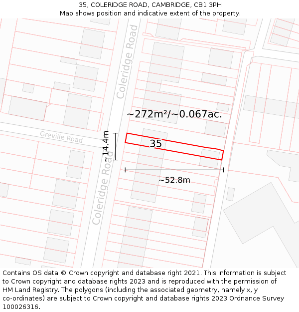 35, COLERIDGE ROAD, CAMBRIDGE, CB1 3PH: Plot and title map