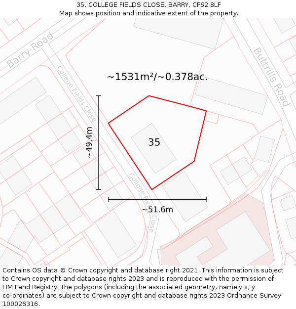 35, COLLEGE FIELDS CLOSE, BARRY, CF62 8LF: Plot and title map