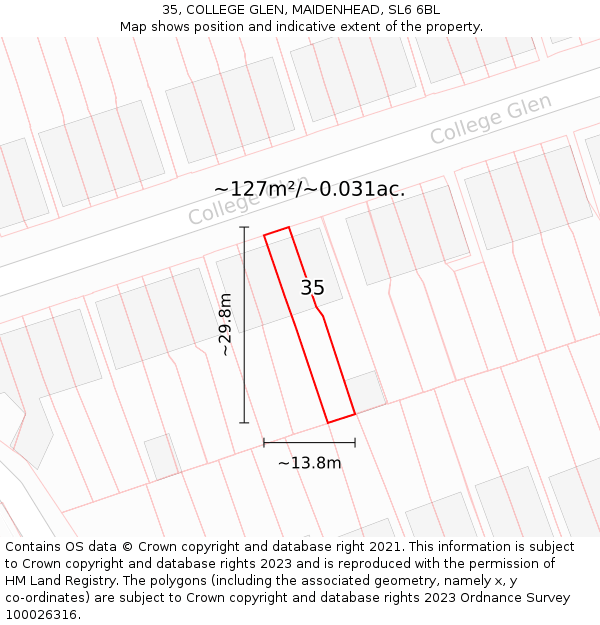 35, COLLEGE GLEN, MAIDENHEAD, SL6 6BL: Plot and title map