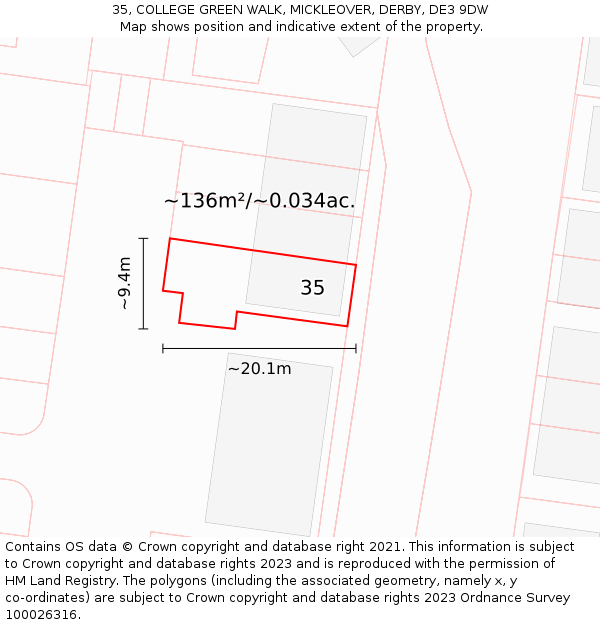 35, COLLEGE GREEN WALK, MICKLEOVER, DERBY, DE3 9DW: Plot and title map