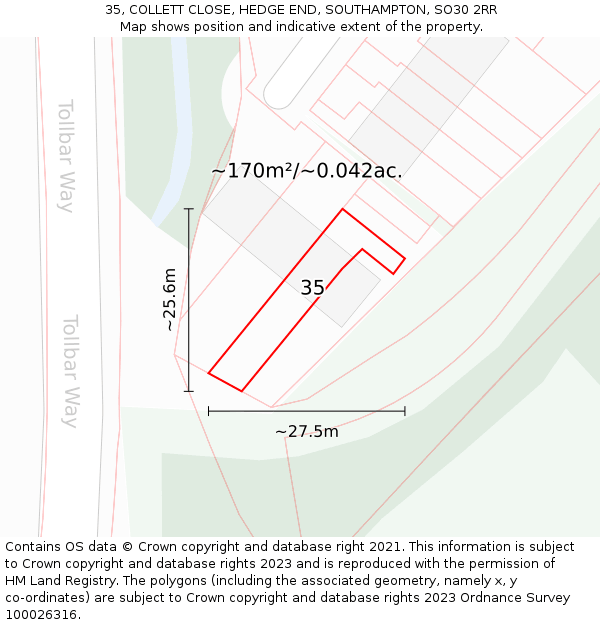 35, COLLETT CLOSE, HEDGE END, SOUTHAMPTON, SO30 2RR: Plot and title map