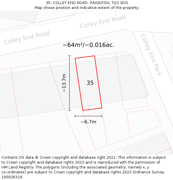 35, COLLEY END ROAD, PAIGNTON, TQ3 3DG: Plot and title map