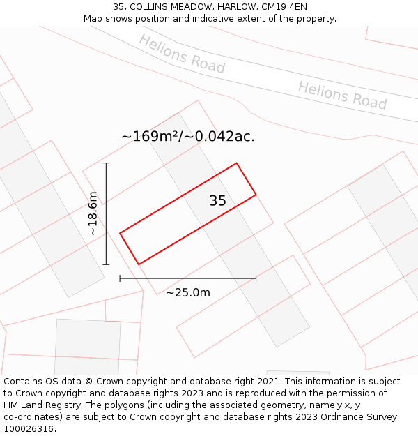 35, COLLINS MEADOW, HARLOW, CM19 4EN: Plot and title map