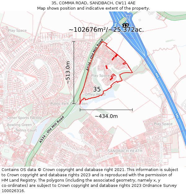 35, COMMA ROAD, SANDBACH, CW11 4AE: Plot and title map