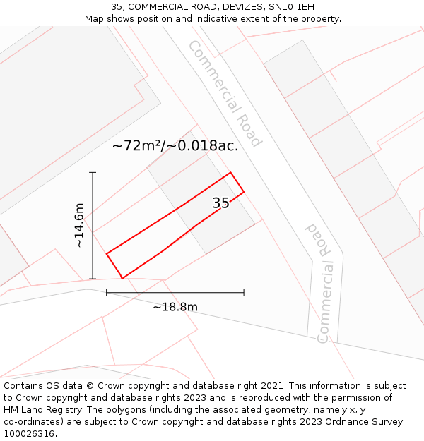 35, COMMERCIAL ROAD, DEVIZES, SN10 1EH: Plot and title map