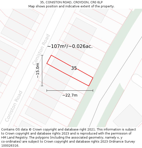 35, CONISTON ROAD, CROYDON, CR0 6LP: Plot and title map