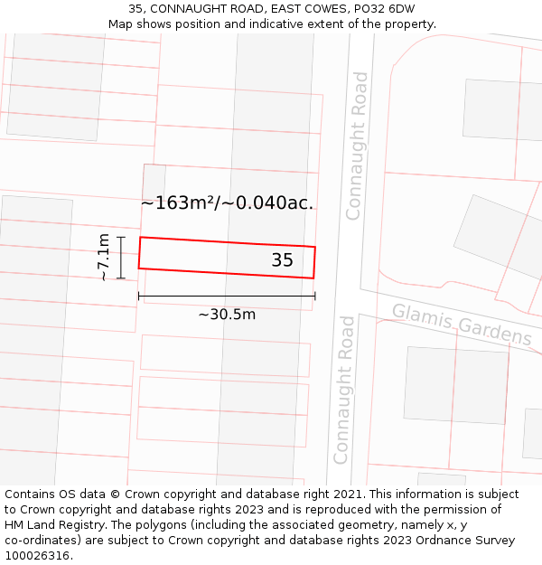 35, CONNAUGHT ROAD, EAST COWES, PO32 6DW: Plot and title map