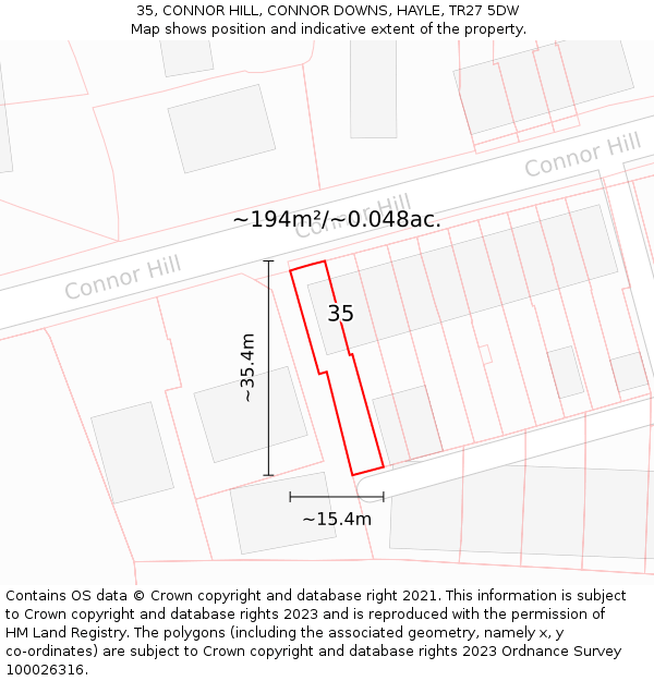 35, CONNOR HILL, CONNOR DOWNS, HAYLE, TR27 5DW: Plot and title map