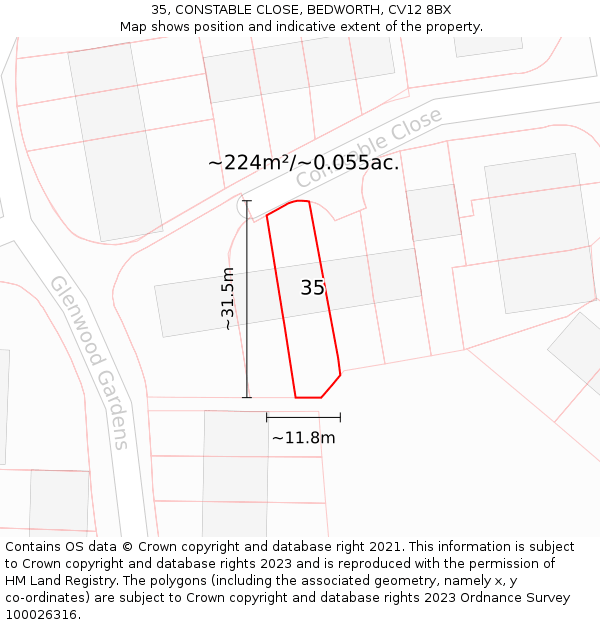 35, CONSTABLE CLOSE, BEDWORTH, CV12 8BX: Plot and title map
