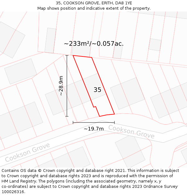 35, COOKSON GROVE, ERITH, DA8 1YE: Plot and title map