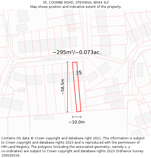 35, COOMBE ROAD, STEYNING, BN44 3LF: Plot and title map