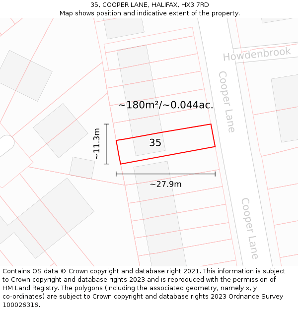 35, COOPER LANE, HALIFAX, HX3 7RD: Plot and title map