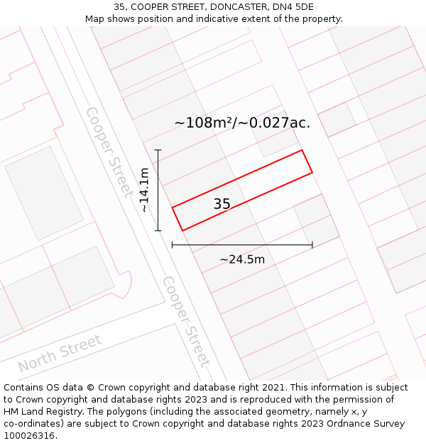 35, COOPER STREET, DONCASTER, DN4 5DE: Plot and title map
