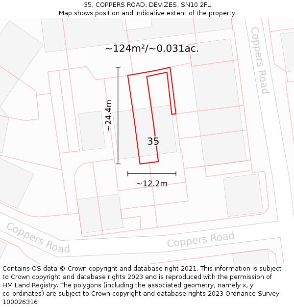 35, COPPERS ROAD, DEVIZES, SN10 2FL: Plot and title map