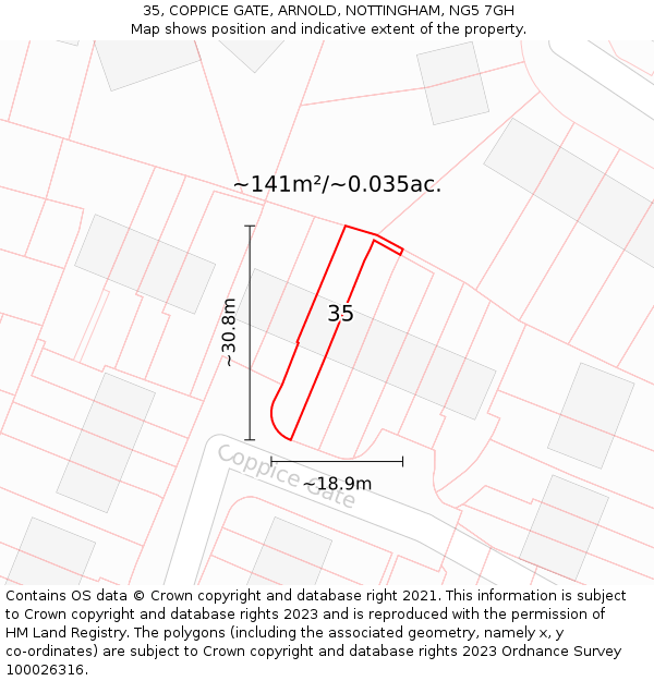 35, COPPICE GATE, ARNOLD, NOTTINGHAM, NG5 7GH: Plot and title map