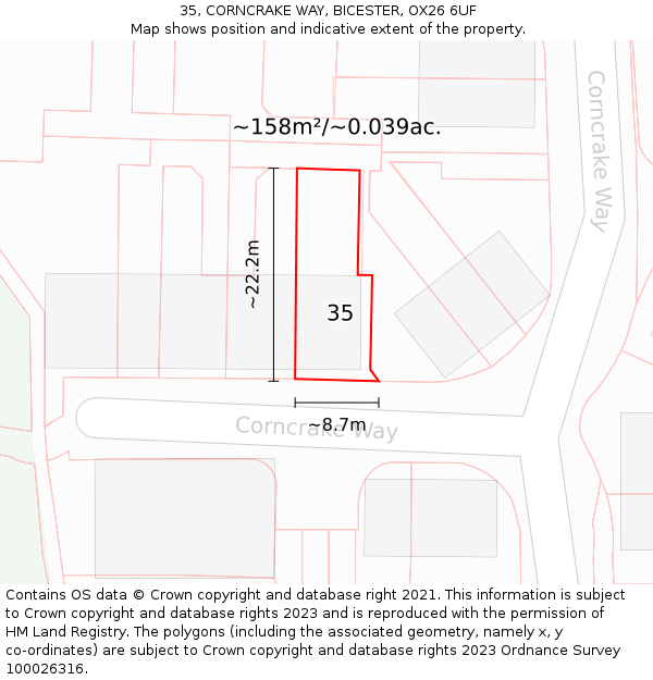 35, CORNCRAKE WAY, BICESTER, OX26 6UF: Plot and title map