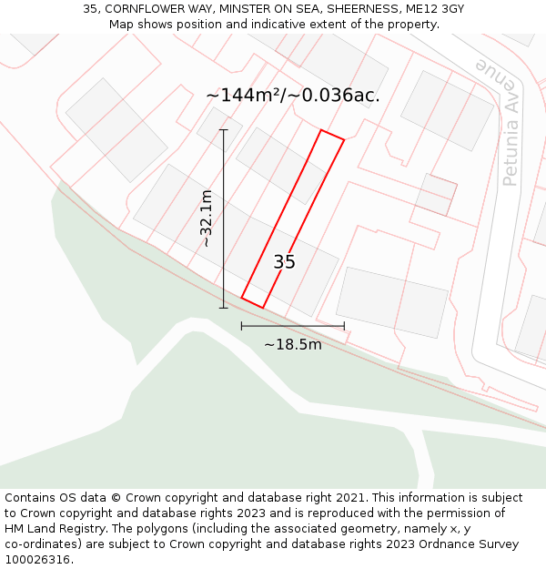 35, CORNFLOWER WAY, MINSTER ON SEA, SHEERNESS, ME12 3GY: Plot and title map