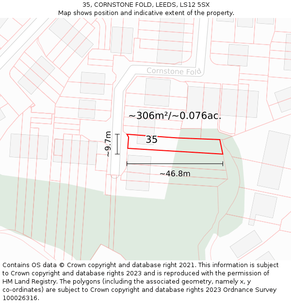 35, CORNSTONE FOLD, LEEDS, LS12 5SX: Plot and title map