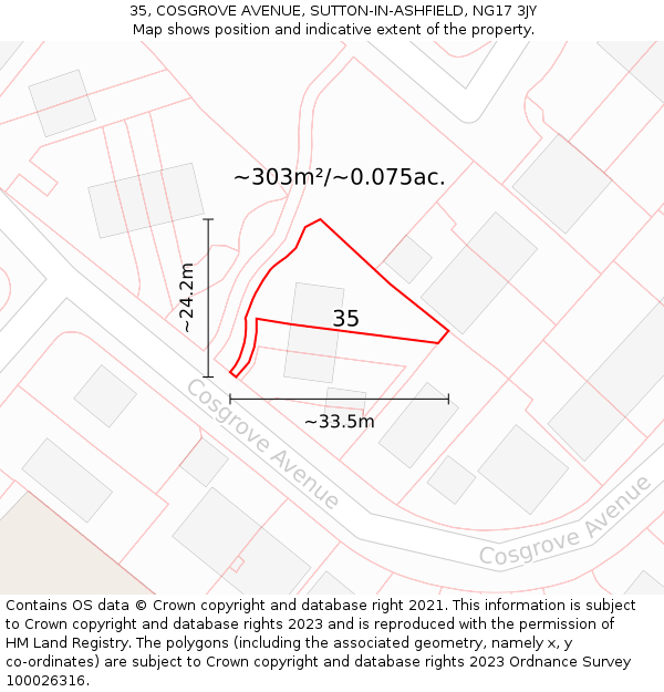 35, COSGROVE AVENUE, SUTTON-IN-ASHFIELD, NG17 3JY: Plot and title map