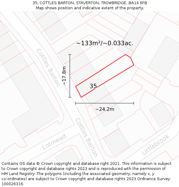 35, COTTLES BARTON, STAVERTON, TROWBRIDGE, BA14 6FB: Plot and title map