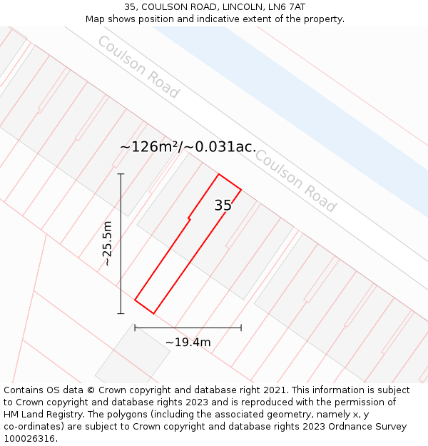 35, COULSON ROAD, LINCOLN, LN6 7AT: Plot and title map