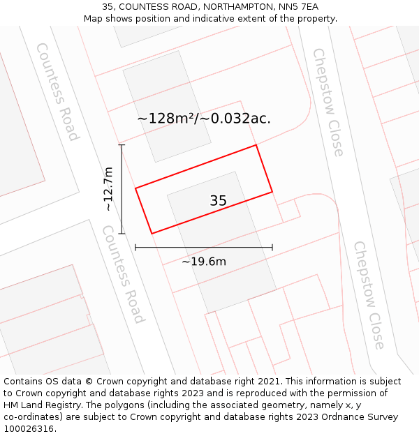 35, COUNTESS ROAD, NORTHAMPTON, NN5 7EA: Plot and title map
