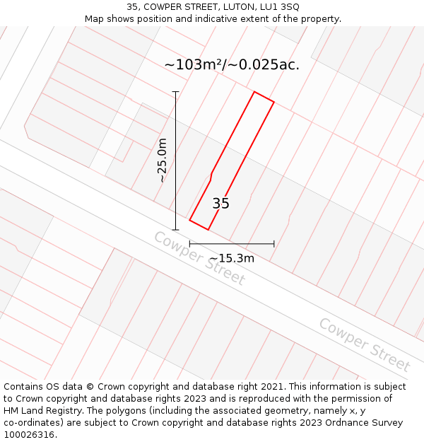 35, COWPER STREET, LUTON, LU1 3SQ: Plot and title map
