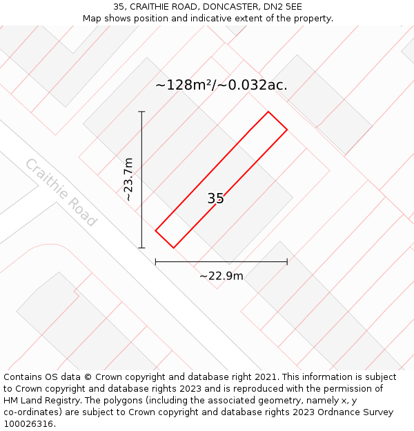 35, CRAITHIE ROAD, DONCASTER, DN2 5EE: Plot and title map