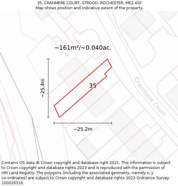 35, CRANMERE COURT, STROOD, ROCHESTER, ME2 4SF: Plot and title map