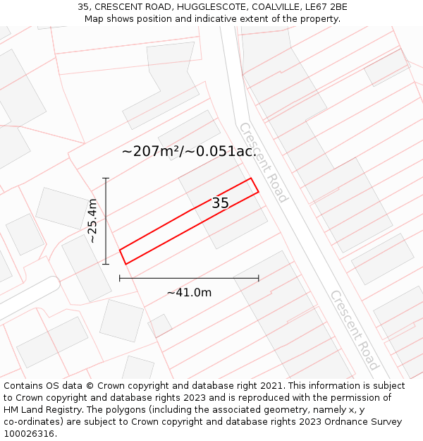 35, CRESCENT ROAD, HUGGLESCOTE, COALVILLE, LE67 2BE: Plot and title map