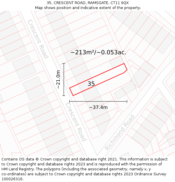 35, CRESCENT ROAD, RAMSGATE, CT11 9QX: Plot and title map