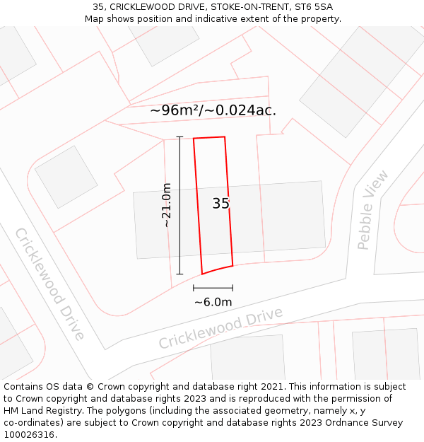 35, CRICKLEWOOD DRIVE, STOKE-ON-TRENT, ST6 5SA: Plot and title map