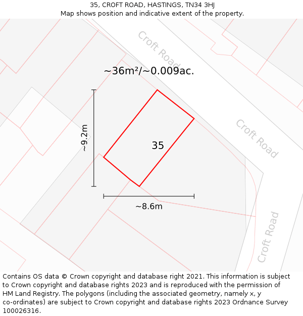 35, CROFT ROAD, HASTINGS, TN34 3HJ: Plot and title map