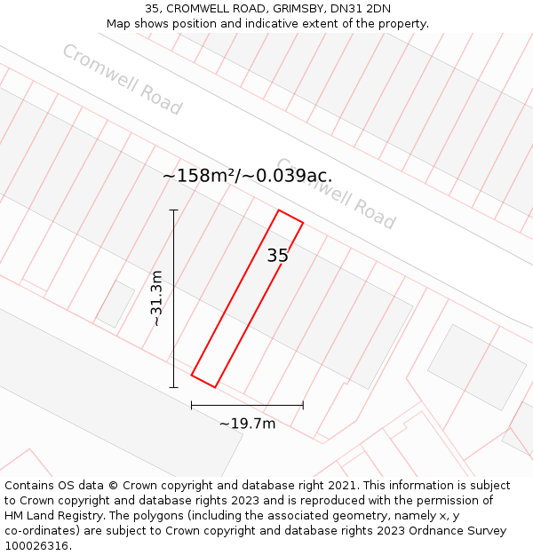 35, CROMWELL ROAD, GRIMSBY, DN31 2DN: Plot and title map