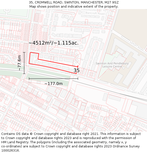 35, CROMWELL ROAD, SWINTON, MANCHESTER, M27 9SZ: Plot and title map
