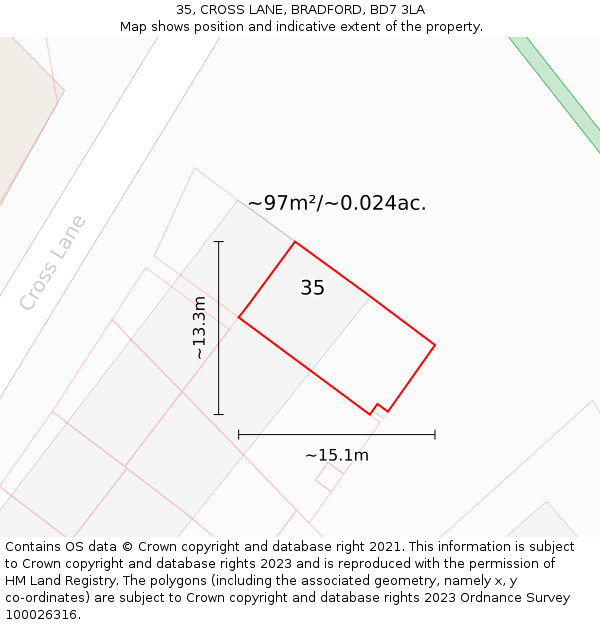 35, CROSS LANE, BRADFORD, BD7 3LA: Plot and title map