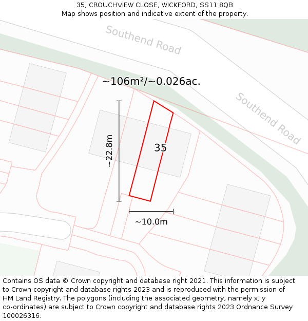 35, CROUCHVIEW CLOSE, WICKFORD, SS11 8QB: Plot and title map