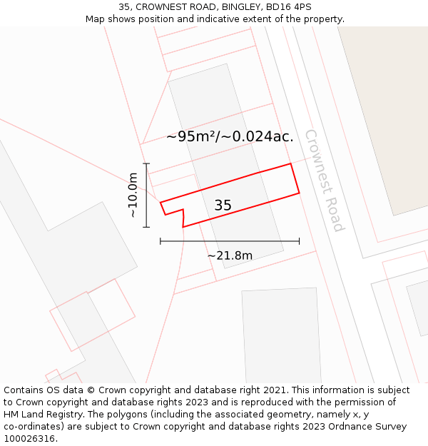 35, CROWNEST ROAD, BINGLEY, BD16 4PS: Plot and title map