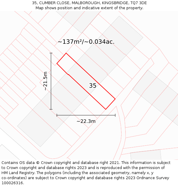 35, CUMBER CLOSE, MALBOROUGH, KINGSBRIDGE, TQ7 3DE: Plot and title map