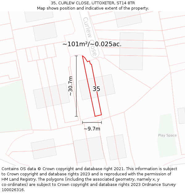 35, CURLEW CLOSE, UTTOXETER, ST14 8TR: Plot and title map