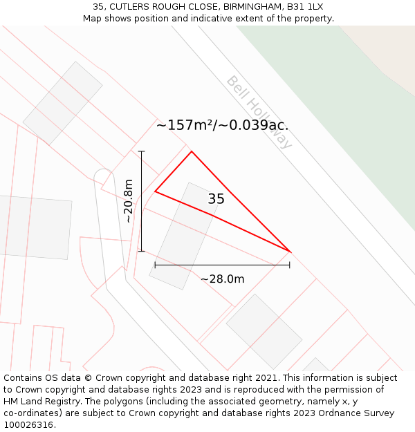 35, CUTLERS ROUGH CLOSE, BIRMINGHAM, B31 1LX: Plot and title map