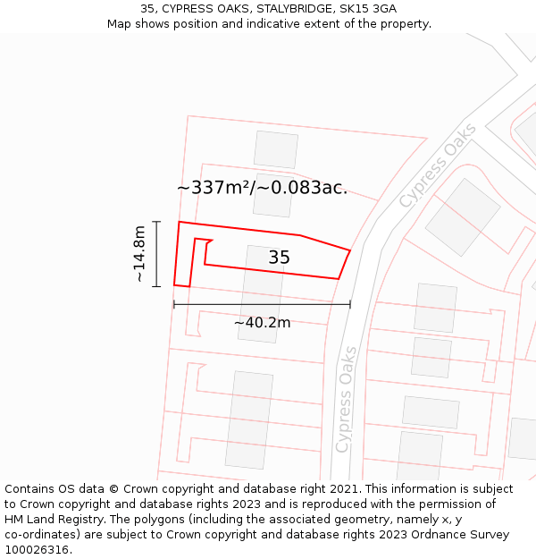35, CYPRESS OAKS, STALYBRIDGE, SK15 3GA: Plot and title map