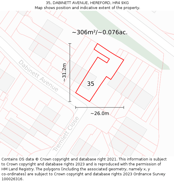 35, DABINETT AVENUE, HEREFORD, HR4 9XG: Plot and title map