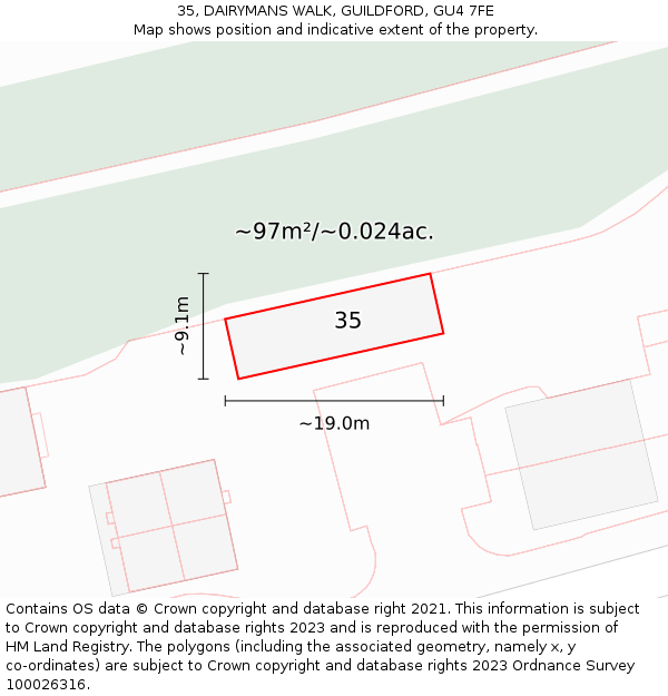 35, DAIRYMANS WALK, GUILDFORD, GU4 7FE: Plot and title map